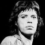 A black and white photo of mick jagger