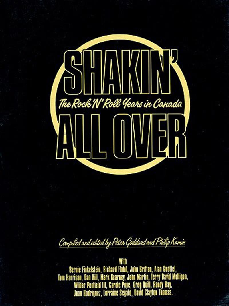 A black and white photo of the cover of shakin ' all over